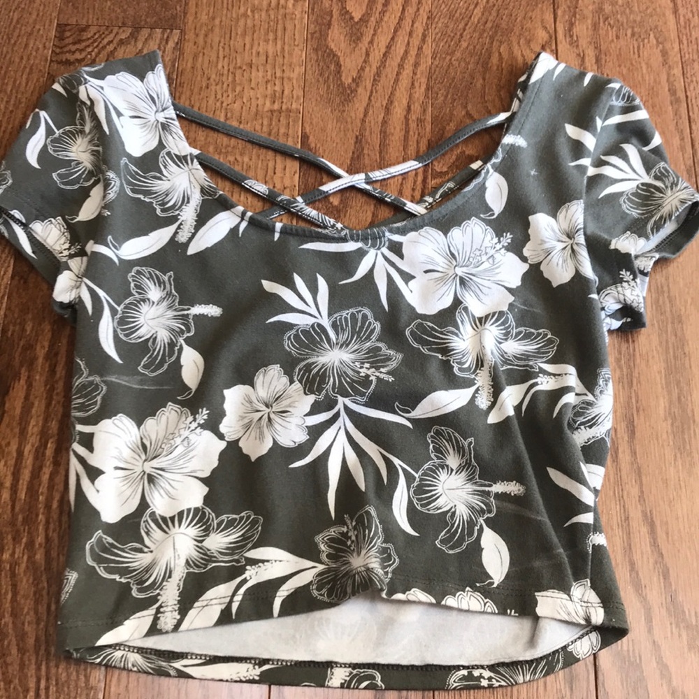 Navy Green Floral Crossback Crop Top.